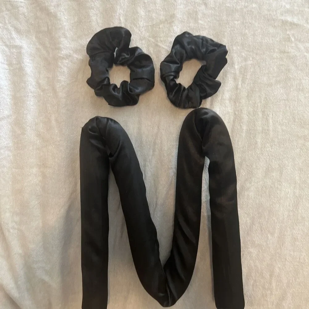 Heatless Satin Curling Rod Headband Hair Rollers Overnight Curls Ribbon Set Blac